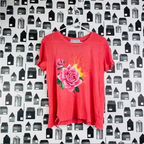 Wildfox Tops - Wildfox, new with tags rose flame, distressed T-shirt, women’s extra small